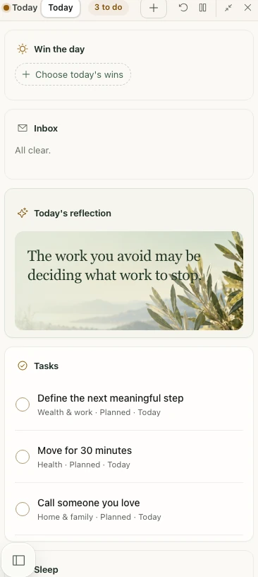 The same Today view in the Life OS iPhone app.